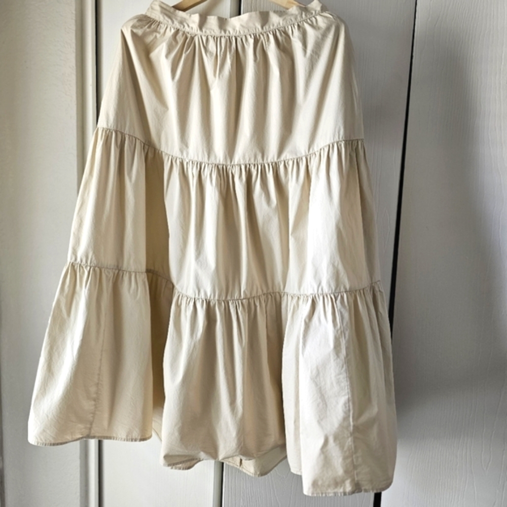 Xirena Angeline Tiered Cotton Midi Skirt XL Cream Boho Poplin Skirt w/ Pockets - Picture 2 of 8